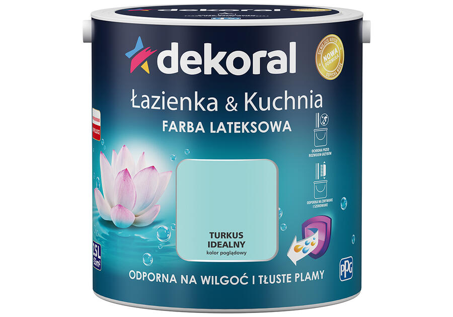 Zdjęcie: Farba lateksowa Łazienka&Kuchnia turkus idealny 2,5 L DEKORAL